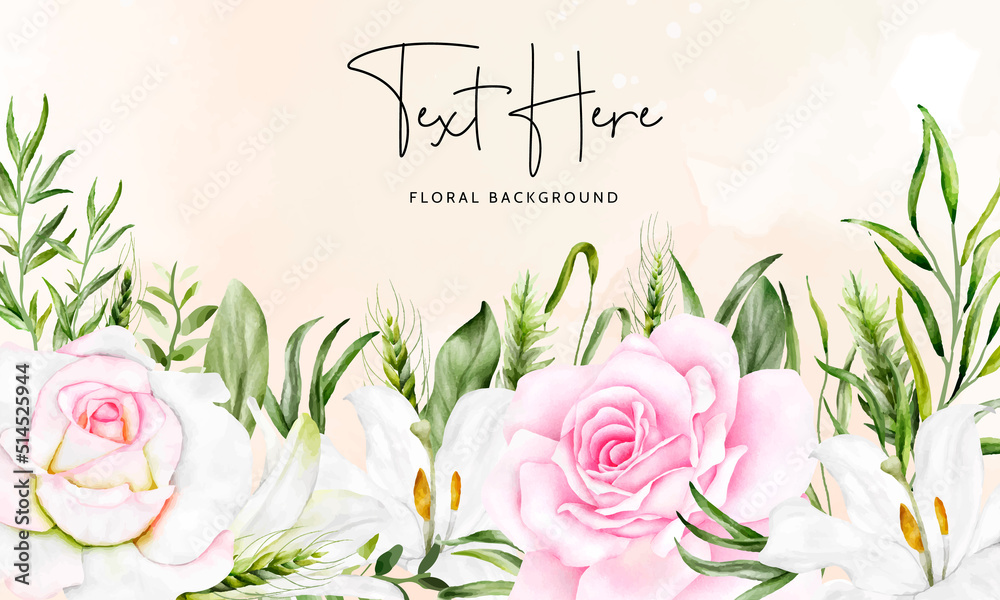 beautiful pink flower frame background with watercolor