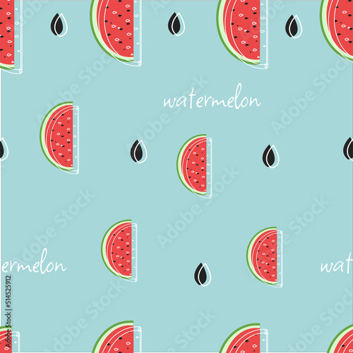 Seamless watermelon pattern. Vector summer background with watercolor watermelon slices.