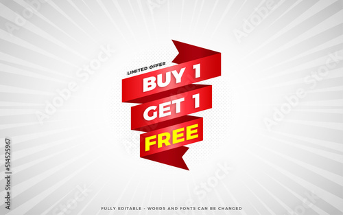 Buy one get one free sale banner design template with editable text effect