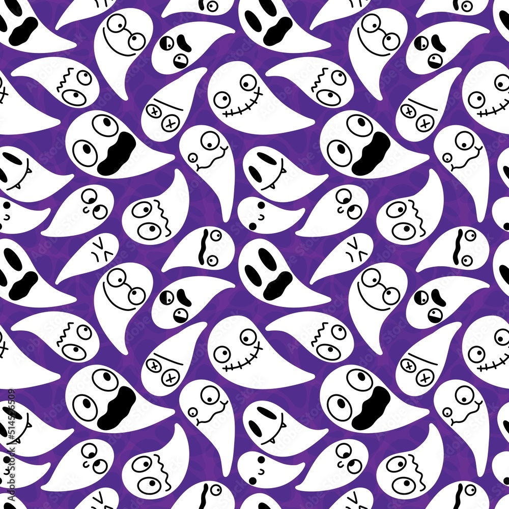 Fototapeta premium Autumn Halloween seamless cartoon ghost pattern for fabrics and wrapping paper and clothes print and kids