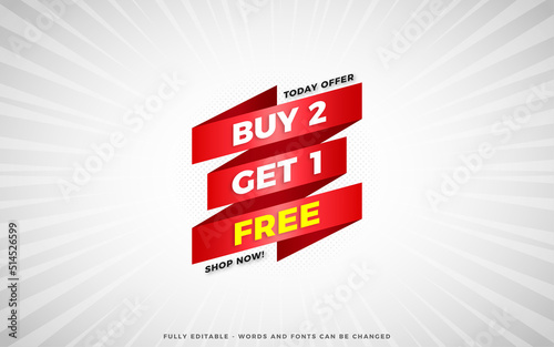 Buy 2 get 1 free sale banner design template with editable text effect