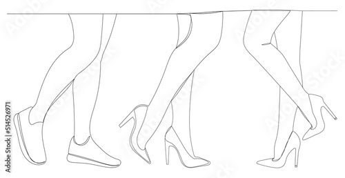 female legs drawing by one continuous line, isolated, vector