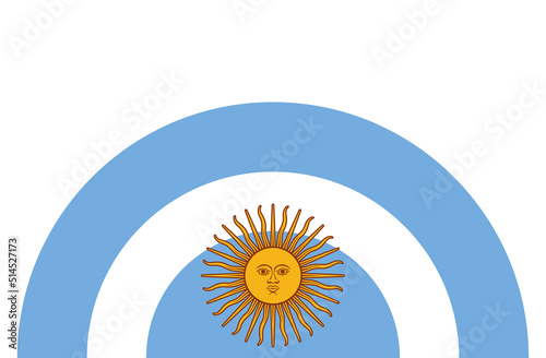 Circular design with the colors of the flag of Argentina (blue and white) and with a sun of 32 rays in the middle, without a bottom.