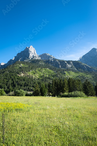 Albanian Alps view. Accursed Mountains landscape viewed from Valbona and Theth hiking trail in Albania  popular hiking trail in the Albanian Alps.