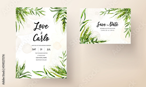 Elegant wedding invitation template with leaves