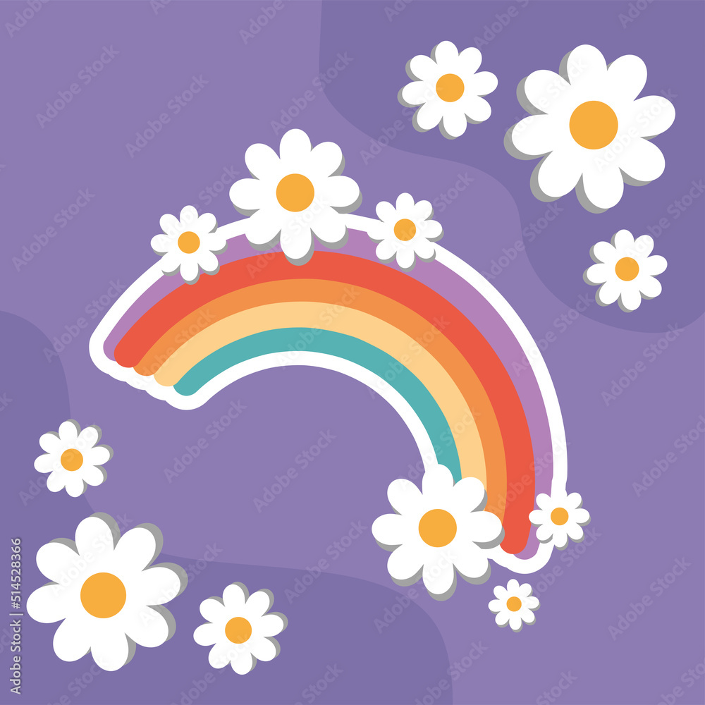 hippie rainbow and flowers