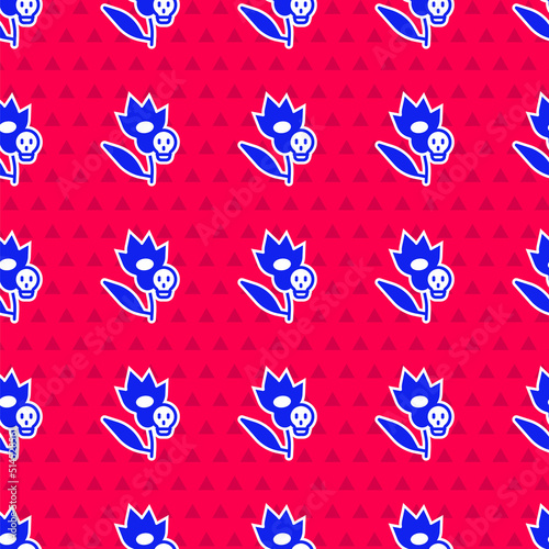 Blue Poison flower icon isolated seamless pattern on red background. Vector