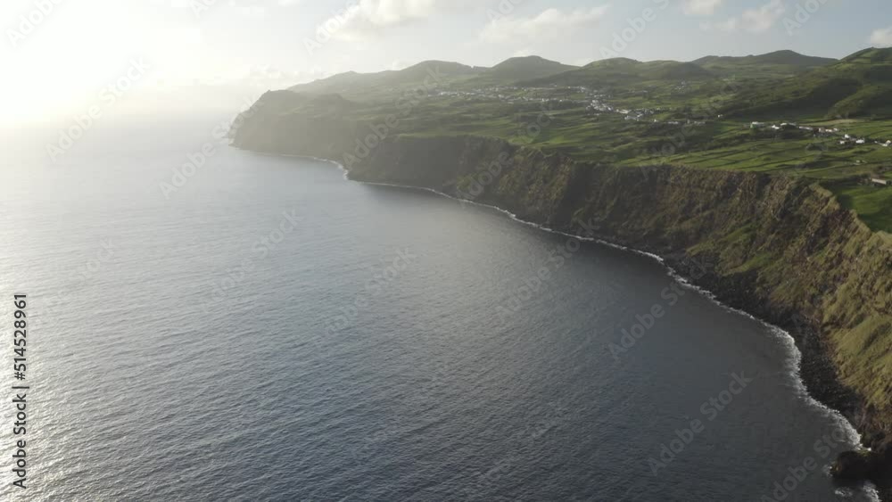Aerial View of cliff overlooking the ocean, Baìa de Entre Morros, Velas, Azores, Portugal. Aerial View of cliff overlooking the ocean, Baìa de Entre Morros, Velas, Azores, Portugal.