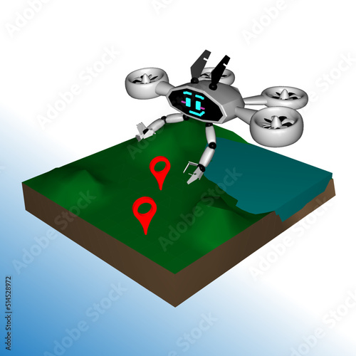 Automata drone traveling around the map with delivery points