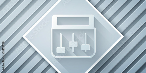 Paper cut Drum machine music producer equipment icon isolated on grey background. Paper art style. Vector