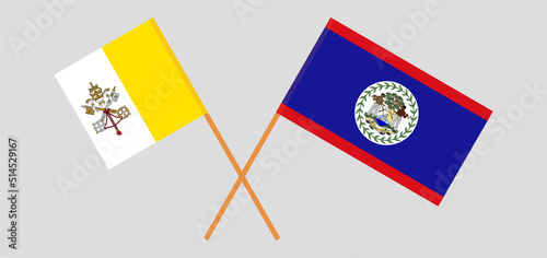 Crossed flags of Vatican and Belize. Official colors. Correct proportion