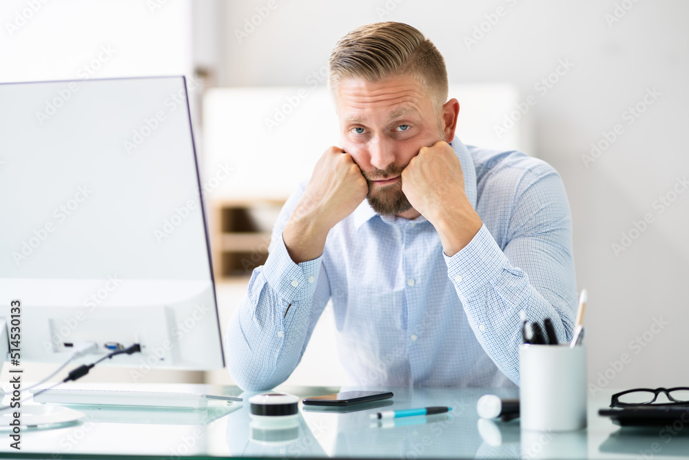 Bored Tired Employee Using Computer Bored Tired Employee Using Computer