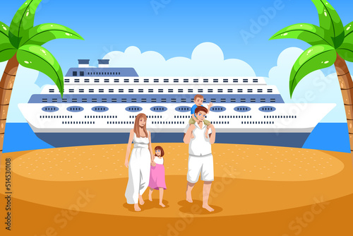 Family on a Cruise Vacation Vector Illustration