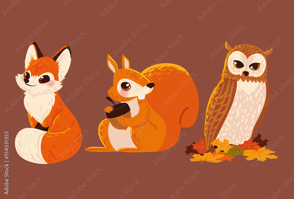 Fototapeta premium set autumn animals