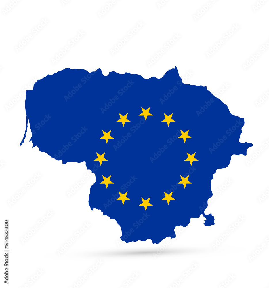 Obraz premium Lithuania Map Coloured By EU Flag