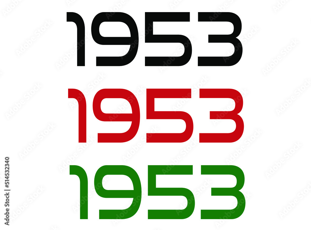 1953 year. Year set for comemoration in black, red and green. Vetor with background white. 1953 year. Year set for comemoration in black, red and green. Vetor with background white.