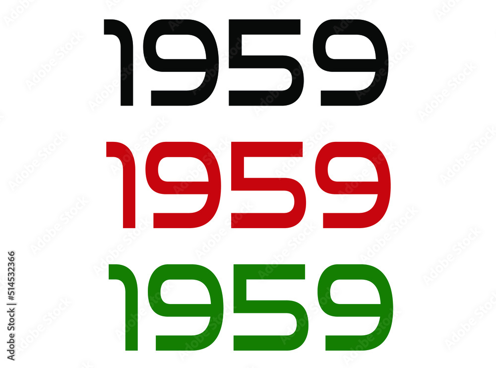 1959 year. Year set for comemoration in black, red and green. Vetor with background white. 1959 year. Year set for comemoration in black, red and green. Vetor with background white.