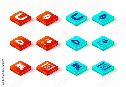 Set Calendar first september date, Abacus, Protractor, Table lamp, American Football ball and Magnet icon. Vector