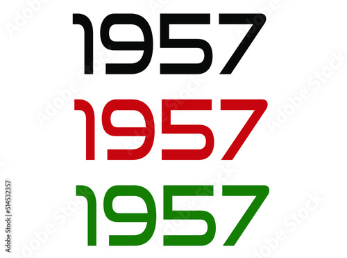 1957 year. Year set for comemoration in black, red and green. Vetor with background white.