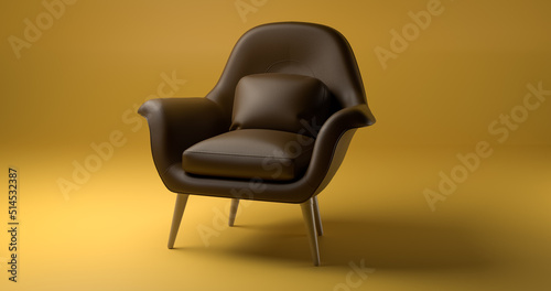 Leather Armchair on Yellow Background