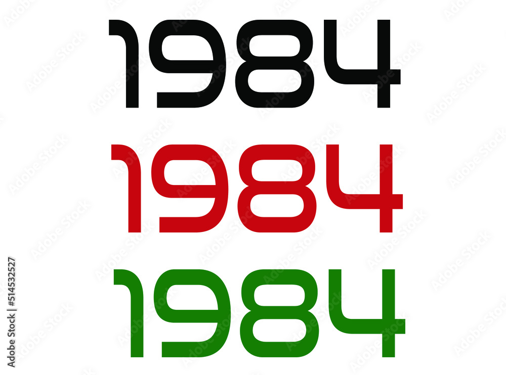 1984 year. Year set for comemoration in black, red and green. Vetor with background white. 1984 year. Year set for comemoration in black, red and green. Vetor with background white.