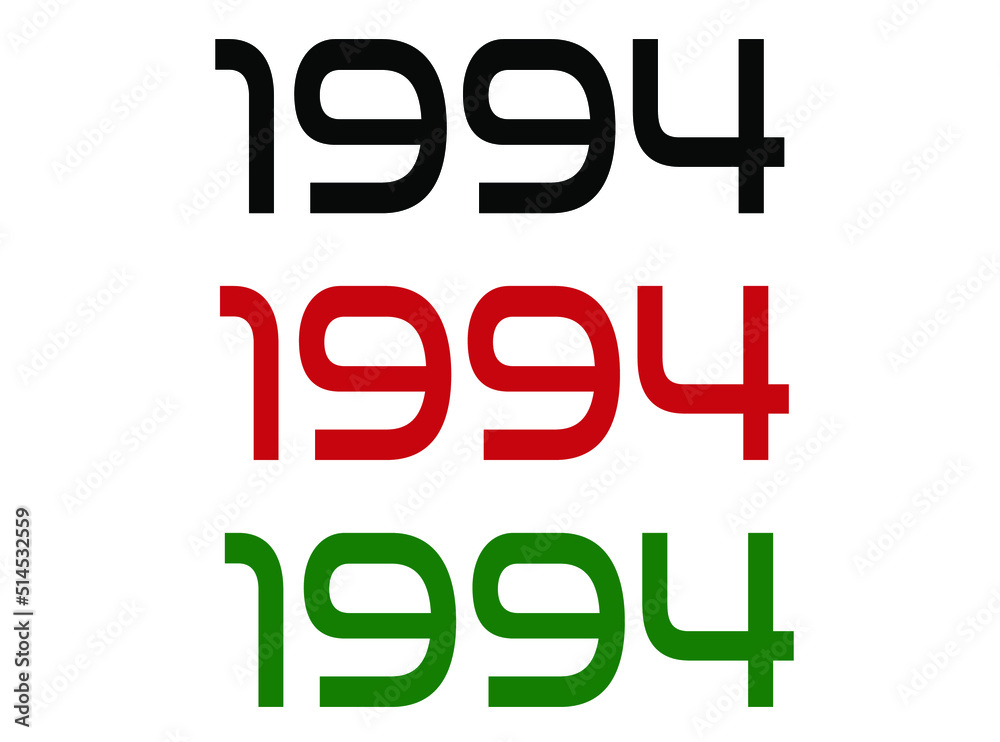 1994 year. Year set for comemoration in black, red and green. Vetor with background white. 1994 year. Year set for comemoration in black, red and green. Vetor with background white.