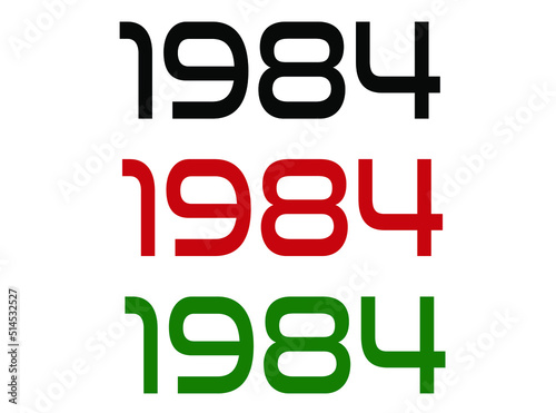1984 year. Year set for comemoration in black, red and green. Vetor with background white.