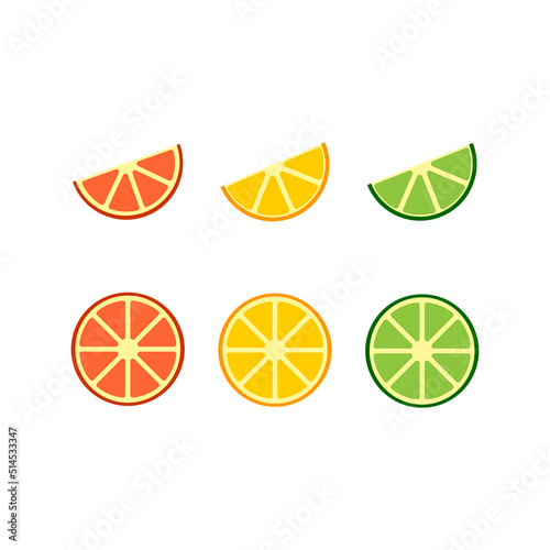 Flat simple illustration of lime, grapefruit and orange slices. Vector image