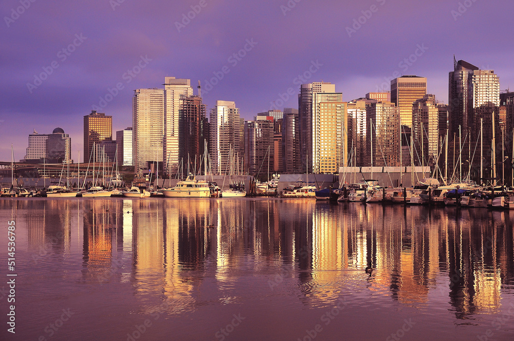 View of the harbour at sunset time. Vancouver.