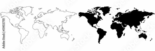 Blank world map set isolated on white background