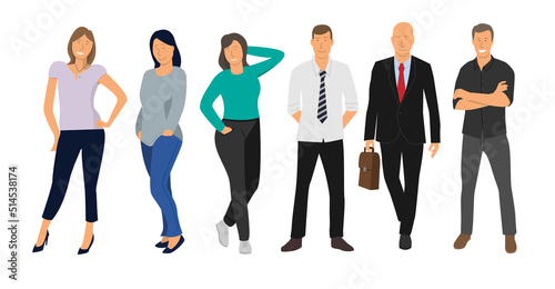 illustration vectorielle représentant un ensemble de personnages, femmes et hommes employés de bureau, hommes et femmes d'affaire, isolé sur fond blanc photo