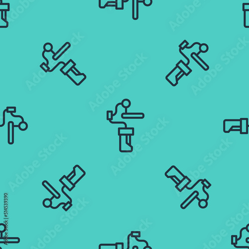 Black line Gimbal stabilizer for camera icon isolated seamless pattern on green background. Vector
