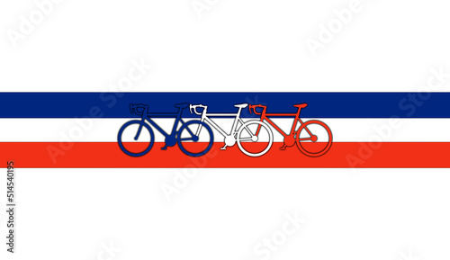 Bicycle: silhouette of three bicycles that make up the tricolor of the French flag with the French flag behind them. present the shadow effect to detach the silhouette from similar colors.
 photo