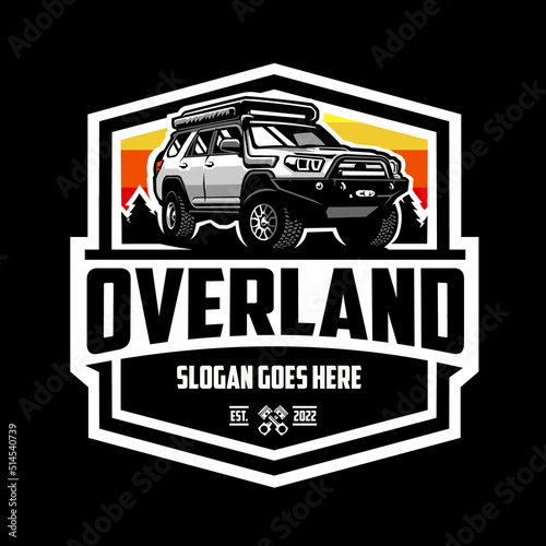 Overland adventure SUV badge emblem logo vector illustration. Best for outdoor sport related industry