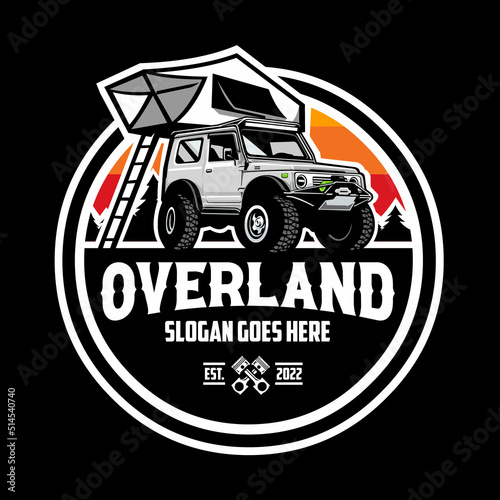 Overland adventure vehicle 4x4 in outdoor circle emblem badge logo vector isolated