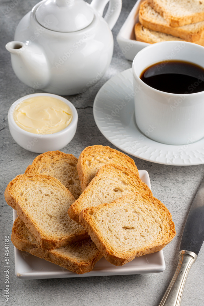 Healthy wholemeal toast with butter and coffee. Healthy wholemeal toast with butter and coffee.