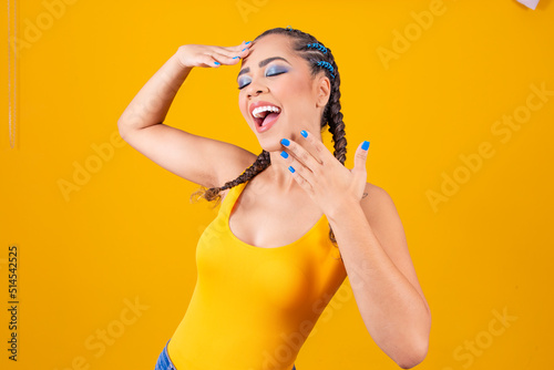 Obraz na plátně closeup of brazilian female supporter with makeup and hairstyle for the world cu