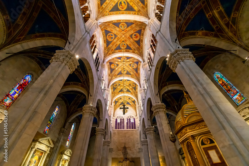 The interior of the Saint Martin Cathedral, a Roman Catholic cathedral dedicated to Saint Martin of Tours in Lucca, Italy.