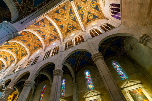 The interior of the Saint Martin Cathedral, a Roman Catholic cathedral dedicated to Saint Martin of Tours in Lucca, Italy.
