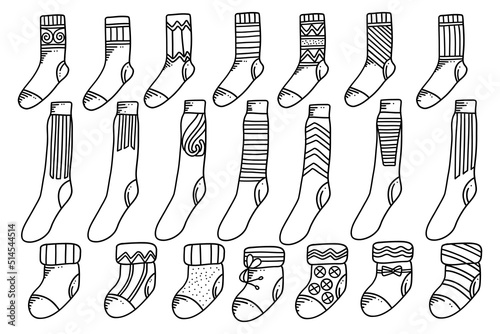 hand drawn doodle socks collection vector illustration
