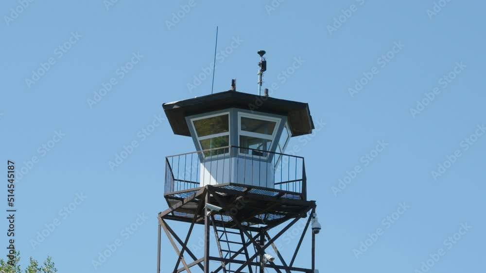 Closer look of the Russian border tower with the glass walls on it in Estonia Closer look of the Russian border tower with the glass walls on it in Estonia