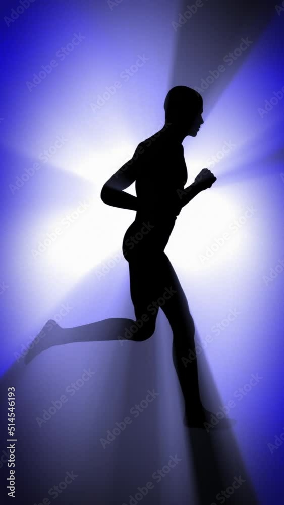 Side view on human figure running with misty backlight, loop, vertical background animation, social media Side view on human figure running with misty backlight, loop, vertical background animation, social media