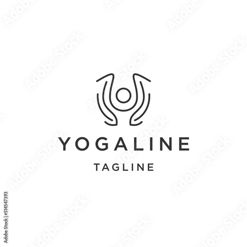 Yoga line logo, human yoga logo icon design template flat vector