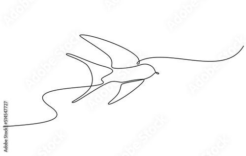 Continuous one line drawing of a swallow flying. Bird in flight isolated on a transparent background. line art in one continuous line a bird in flight. a swallow flies in doodle style.
