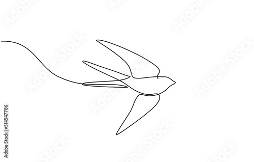 Continuous one line drawing of a swallow flying. Bird in flight isolated on a transparent background. line art in one continuous line a bird in flight. a swallow flies in doodle style.