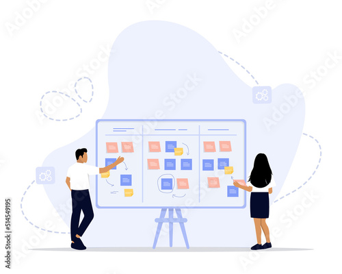Scrum board concept illustration. flat vector illustration of team work