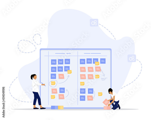 Scrum board concept illustration. flat vector illustration of team work