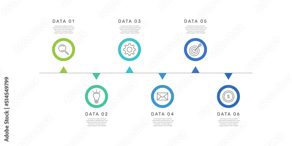 Timeline with 6 elements infographic template for business presentations. - Vector. Timeline with 6 elements infographic template for business presentations. - Vector.