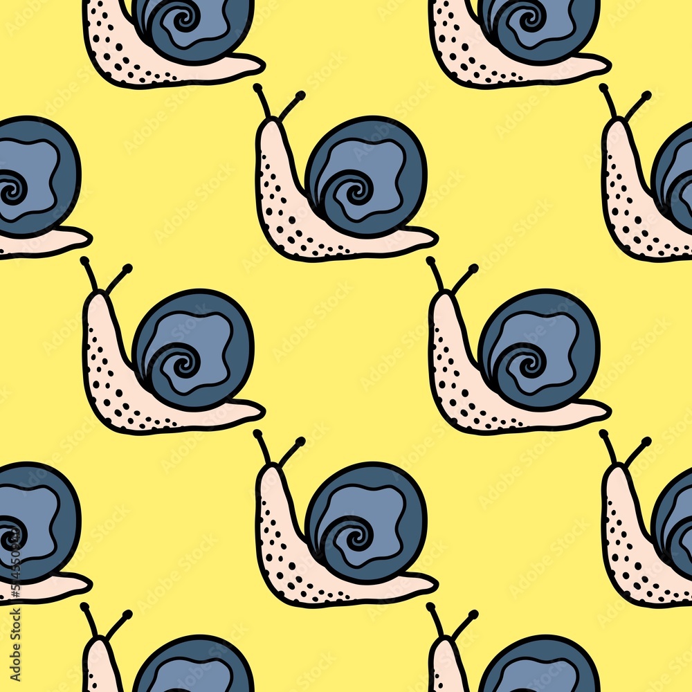 Fototapeta premium Kids seamless snails pattern for wallpaper and fabrics and textiles and packaging and gifts and wrapping paper