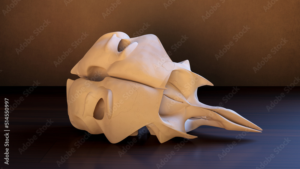 Obraz alien skull specimen at the museum bizarre species hoax fact check false news 3D illustration fototapeta, plakat
